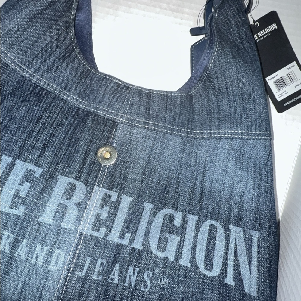 True Religion navy denim-logo shoulder bag